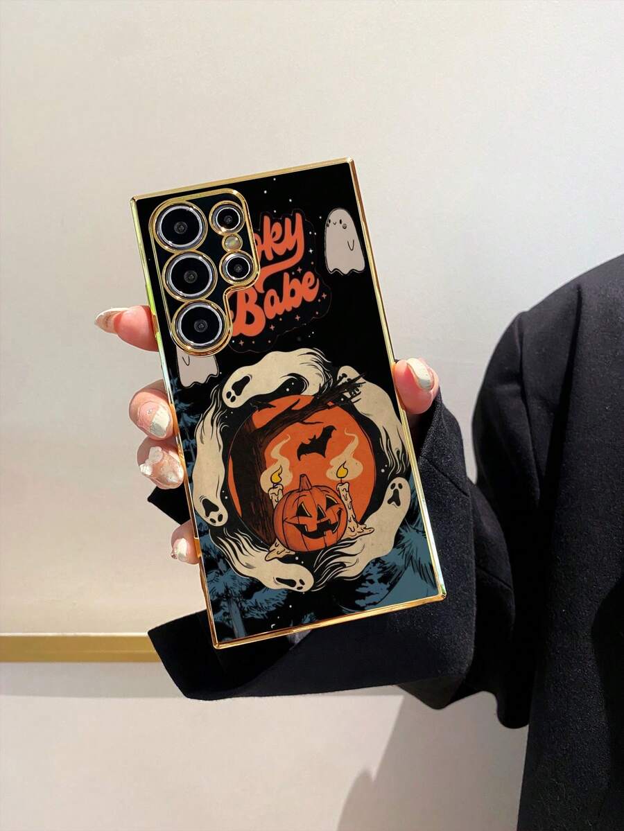 1 pieza Funda de teléfono con patrón de calabaza negra electrochapada 6D de TPU a prueba de golpes compatible con Interesting Phone Case/Galaxy Phone Case/Redmi Phone Case/OPPO Case/Galaxy A05 Case/Galaxy A54 5G Case/Galaxy A52/A52s 5G Case/Galaxy S21 FE 5G Case/Galaxy S23 Ultra Case/Galaxy S24 Ultra 5G Case/ Poco X5 Pro Case