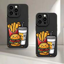 Funda Mate para Teléfono con Diseño de Papas Fritas, Hamburguesa y Bebida, Ofreciendo Protección Completa de 360 Grados para Varios Modelos de , Incluyendo 16, 11, 12, 13, 14, 15 Pro Max - Negro - Ver 7