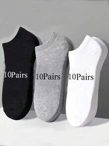 10/20/30 双男士隐形无缝袜子，透气吸湿排汗，适合运动休闲穿着，黑色、灰色和白色 - 彩色 - 查看 1