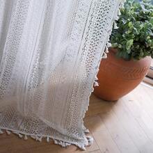 Boho Sheer Curtain Valance Crochet Lace With Bohemian Hollow Knitted Handmade Tassels, Short Farmhouse Window Treatment For Kitchen Cafe, Rod Pocket, 1 Panel 59" W X 24" L, White - TrắngMóc59Wx24LGói 1 - Xem 4