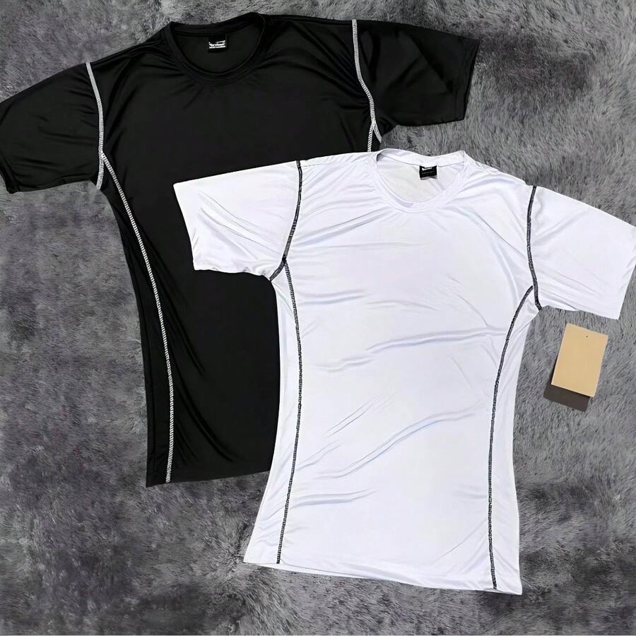 Kit 2 Premium Pro Men's Compression Shirts Fit Gym Training - 1 Đen + 1 Trắng - Xem 1