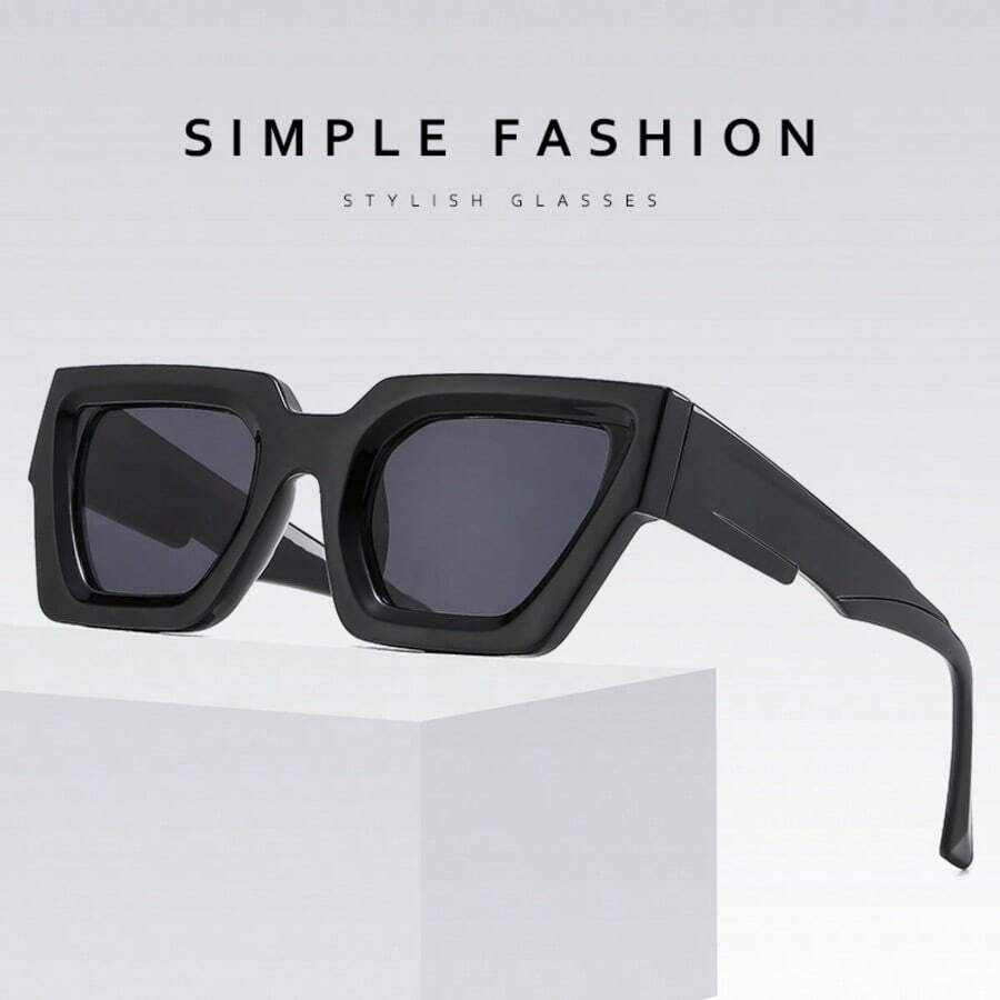 1副厚框几何图案复古休闲波西米亚街头优雅可爱眼镜，男士厚框方形镜架，百搭经典厚框方形镜架，适合驾驶、街头风格 - 彩色 - 查看 1