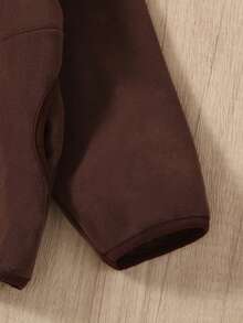 1pc Young Boy Casual Minimalist Sports Style Comfortable Brown Fleece Long Sleeve Jacket, Spring/Autumn