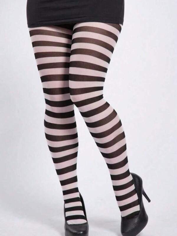 1pc Women's Plus Size Striped Tights/Pantyhose, Slimming Hosiery/Leggings, Suitable For Halloween Party