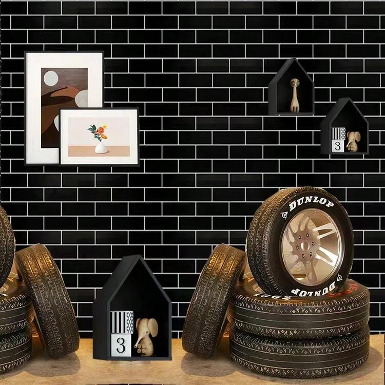 1 rollo de papel tapiz autoadhesivo con línea de lechada blanca y ladrillo negro, papel tapiz decorativo de vinilo grueso, removible e impermeable, fácil de limpiar, adecuado para sala de estar, cocina, dormitorio, baño, pared, muebles, cubierta de encimera, papel de contacto DIY decoración del hogar Vinilos (17.7inX118.1/196.8/393.7in) Papel de regalo de envoltura de regalo de color block de empalme - Negro - Añade 5
