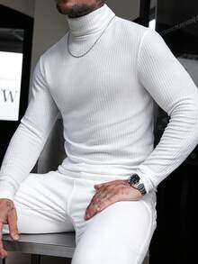 Áo thun cổ lọ tay dài dáng ôm, cổ điển, thoải mái, dành cho nam, mùa thu/đông - trắng - Xem 4