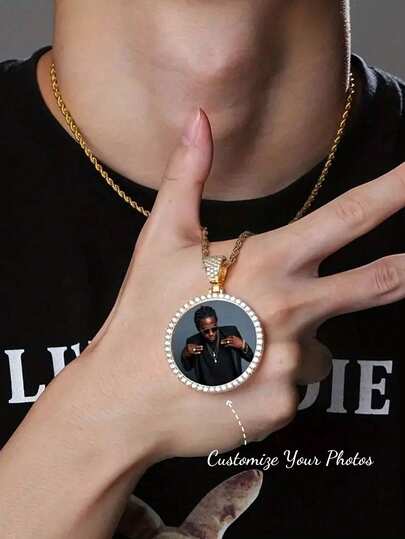 1 Custom Photo Necklace, A Unisex Personalized Fashion Pendant Necklace For Wedding Wear. This Round Memory Pendant Makes A Perfect Gift For Dad, Mom, Husband, Boyfriend, Girlfriend, Suitable As Father's Day Gift, Custom Halloween & Christmas Accessory Gift, Personalized Custom Gift, And Ideal Customizable Back-To-School Season Gift.