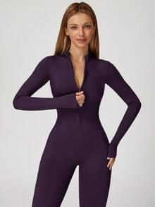 MASKERT 女士连体裤，舒适亲肤高弹运动服/瑜伽裤 - 紫色 - 查看 3