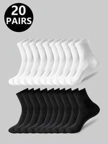 5双/10双/20双装 男士休闲船袜，中筒袜，白色袜子，冬季袜子，黑色袜子，运动袜，秋冬季 - 彩色 - 查看 7