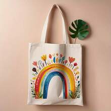 1pc Floral Canvas Tote Bag - Reusable Grocery And Shoulder Bag Women, Book And Daily Storage, Commuting, Travel, Shopping, School, Holidays