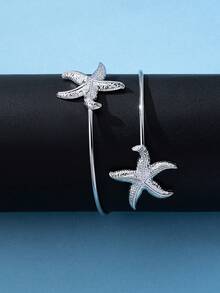 1 Stück modischer, lässiger Armreif mit Seestern, Strandresort Accessoire für Frauen - Silber - Übersicht 4