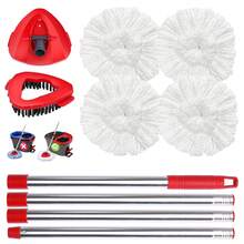 4 Packs Spin Mop Replacement Heads Compatible With Oceda EasyWring 1-Tank System, 30-58" Mop Handle,Scrub Brush And Base Combo Set,Mop Refills Easy To Replace And Cleaning (White) - trắng - Xem 7