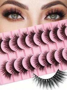 10 paia di ciglie finte naturali, morbide e sottili, ciglie finte in 3D di visone stile occhio di gatto, dense, naturali, riutilizzabili, in grado di rendere le ciglie più spesse e lunghe con un effetto allungante agli angoli esterni degli occhi, strumento per estensione ciglie per soddisfare le esigenze di uso quotidiano.