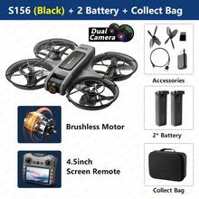 TOKQI 2025新款S156屏幕遥控无人机，配备双摄像头、4.92英寸遥控器屏幕、带避障功能的四轴飞行器、强劲的无刷电机和光流悬停技术，是万圣节的完美礼物