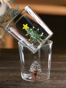 1-2pcs 300ml 3D Animal & Plant Decor Glass Cup, Christmas Decorative Coffee Mug. Suitable For Coffee, Tea, Wine, Hot Or Cold Drinks. Unique Christmas, Birthday Or Valentine's Day Gift. - Multicolor - View 3