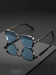 1 paire de lunettes carrées classiques rétro Steampunk pour hommes, avec un cadre en métal, décorées de branches à ressort. Élément essentiel pour les fêtes, les festivals et les rassemblements - Multicolore - Voir 11