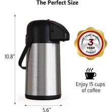 Airpot Coffee Carafe Keeping Hot - 102 OZ 3L Large Coffee Dispenser With Pump - Insulated Stainless Steel Urn Hot Drinks Tea Chocolate - Thermal Beverage Dispenser Parties - 不銹鋼 + 64 盎司 - 查看 3