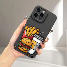 Funda Mate para Teléfono con Diseño de Papas Fritas, Hamburguesa y Bebida, Ofreciendo Protección Completa de 360 Grados para Varios Modelos de , Incluyendo 16, 11, 12, 13, 14, 15 Pro Max - Negro - Ver 3