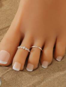 2 Pieces Cooper Zirconia Toe Rings Set For Women