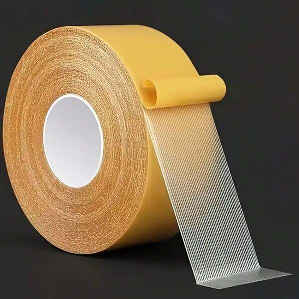 1 Piece Super Strong Adhesive Double-Sided Tape, No Residue Cloth Base Grid Design, Suitable For Fixing Carpets, Artificial Leather, Walls, Plastic Surfaces - Multi-Purpose Use Indoor And Outdoor