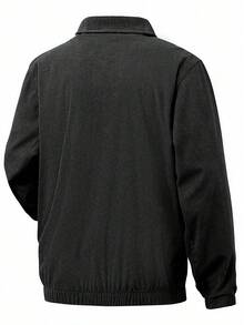 Áo khoác nhung kẻ mùa đông cỡ lớn dành cho nam, kiểu dáng cổ điển mềm mại ấm áp, thiết kế cổ đứng, áo cardigan thời trang có khóa kéo, phù hợp cho mua sắm, hẹn hò, công sở, du lịch và dã ngoại hàng ngày. Màu đen. - màu đen - Xem 4