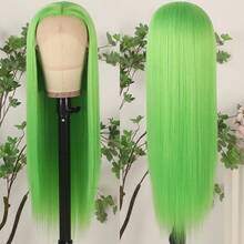 13x4 Free Part Mint Green Long Straight Lace Front Wigs Glueless Long Silky Straight Wigs Pre Plucked HD Lace 180% Density Light Green Wig Soft Free Part Wear And Go Lace Front Wigs For Fashion Women Party & Daily Wear 26 Inch - 綠色 - 查看 7