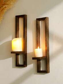 1pc/2pcs Vintage Farmhouse Style Wooden Wall Mounted Shelves, Brown Minimalist Geometric Design, Suitable For Indoor Living Room Wall, Window Sill, Fireplace Mantel, Outdoor Garden Wall (Candles Not Included) - Multicolor - View 9