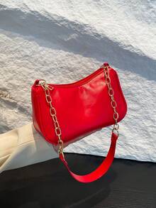 装饰性搭扣细节、缝线、链条肩带单肩包，女士装饰性搭扣单肩包，街头时尚流浪包，中小号斜挎包和钱包套装，适合购物、约会、作为女士礼物，也适合青少年、大学生、工作、商务、通勤等场合。 - 紅色 - 查看 6