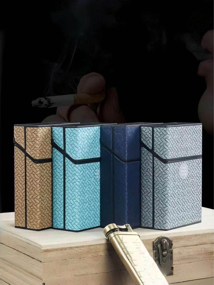 1pc Woven Pattern 20 Cigarette Capacity Plastic Protective Case, Creative Portable Storage Box, Elegant Unisex Accessory