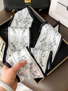 1 Stück Damen Professioneller doppelseitiger langer Schal mit Schleifen-Dekor, elegante Halskrawatte, Haarband, Gürtel, Taschenzubehör (Druckplatzierung zufällig)