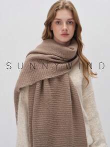1pc Women Solid Color Soft Knit Scarf, Everyday Use For Dress - Camel - View 3