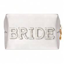 Bride Patch Letter Makeup Bag For Women - Luxury White Pearl Rhinestone Travel Toiletry Pouch & Purse Organizer, Elegant Bridesmaid Engagement Wedding Gift , High-Density Nylon & Soft Lining,  Design For Cosmetics, Skincare & Daily Essentials, Perfect For Bridal Shower, Honeymoon, Anniversary & Birthday Presents, Stylish & Practical Accessory For Modern Ladies .Beauty And Makeup Bag For Bridesmaids, Skincare And Toiletries Bag, Lightweight Multifunctional Storage Bag, Travel Essentials, Back To School Supplies, Used For Gifts, Girls, Friends, Weddings - 彩色 - 查看 13