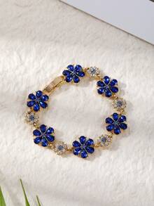 LADYCOCO 1pc Luxury Blue Crystal Embellished Bracelet, Women Jewelry Gift - Blue - View 3