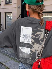 女士夏季新款简约标语印花休闲度假风宽松百搭圆领杏色短袖T恤，时尚日常上衣，适合日常度假穿着