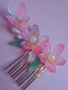 1 件/优雅紫色胖桃花设计发夹，长 7 厘米中国古风旗袍发饰，长流苏，金属材质永久保色，易于使用，婚礼