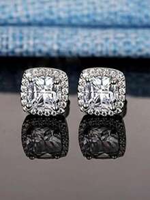 2pcs Vintage Elegant Fashion Cubic Zirconia 925 Sterling Silver Stud Earrings, Versatile For Daily Wear