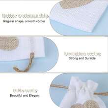 10 件心形印花束带亚麻礼品袋，迷你珠宝袋，适用于婚礼、伴娘礼物、派对、生日、万圣节、感恩节、圣诞节 - 白色 - 查看 4