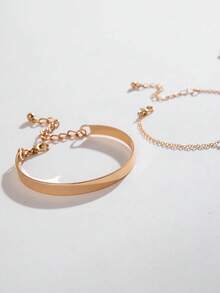 3件套时尚合金水钻四叶草手链，简约几何光滑手镯套装，适合日常佩戴 - 彩色 - 查看 7