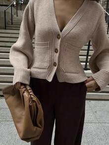 2025 Fashion New Fall Clothing For Women,Autumn/Fall And Winter Fashion Clothing, French,Daily,Elegant,Old Money Style,Going Out Clothing,Business Casual Clothing, Office Clothing,Warm Sweater Cardigan ,Khaki Cardigan Sweater With Pockets,Winter Cardigan Sweater