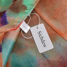 100% Mulberry Silk Scarf For Women Lightweight Long Scarves Beach Wraps Cover Up -Travel Photography Scarfhalloween - 橘藍 - 查看 10