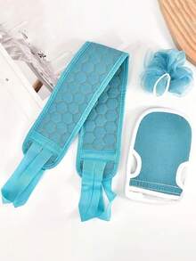 3 قطع مجموعة فرشاة تقشير الجسم - تشمل فرشاة ظهر، قفاز استحمام وإسفنجة استحمام