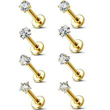 8Pcs Love/Star/Square/Round Shape Clear CZ Labret Lip Rings Nose Rings Studs Stainless Steel Helix Conch Cartilage Earrings Piercing Jewelry For Women Men - Gold - View 7