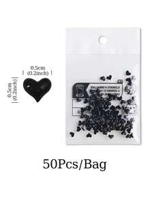 50 piezas Decoraciones de arte de uñas en forma de corazón mini lindas, dulces y adorables, accesorios de arte de uñas negras mixtas de Halloween, adecuadas para diseño y decoración de salón de uñas DIY para mujeres, suministros de uñas de 5 mm - Negro - Ver 7