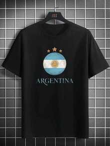 Men's Argentina Flag Print T-Shirt - Casual & Comfortable Crew Neck Tee For Summer, Lightweight Polyester, Machine Washable, Short Sleeve, Fashion