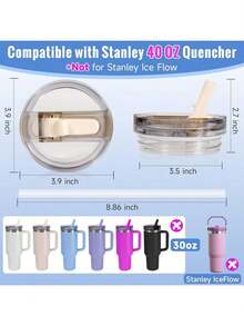 1/2PCS Lid Compatible With Stanley Cup Accessories 40 Oz Tumbler Flip Straw Lid Replacement Fit For , Leak Proof For Lid Replacement Spill Proof Reusable Tumbler Cover Compatible With 40oz Cup Accessories - 彩色 - 查看 2