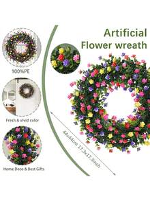 2pcs Artificial Colorful Camellia & Sedum Wreath, Boxwood Wreath, Made Of PE Material, Artificial Plants, Artificial Flowers, Dining Table Decor, Center Piece, Fake Flowers, Decoration For School Dorm Office Home, Valentine's Day Decor, New Year Gift - Green - View 4
