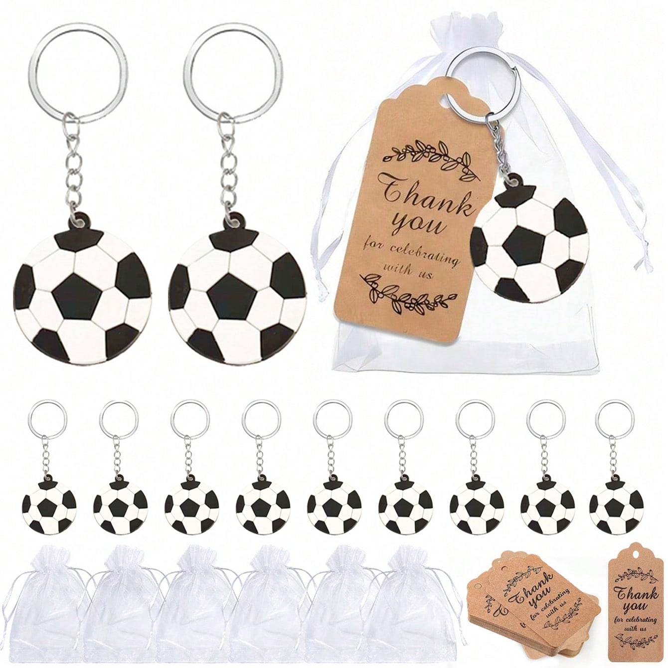 Set da 24/12/5 pezzi - Portachiavi a forma di pallone da calcio per i Mondiali 2026, decorazioni per feste di calcio, include mini portachiavi a forma di pallone, etichette e buste regalo, adatto per  