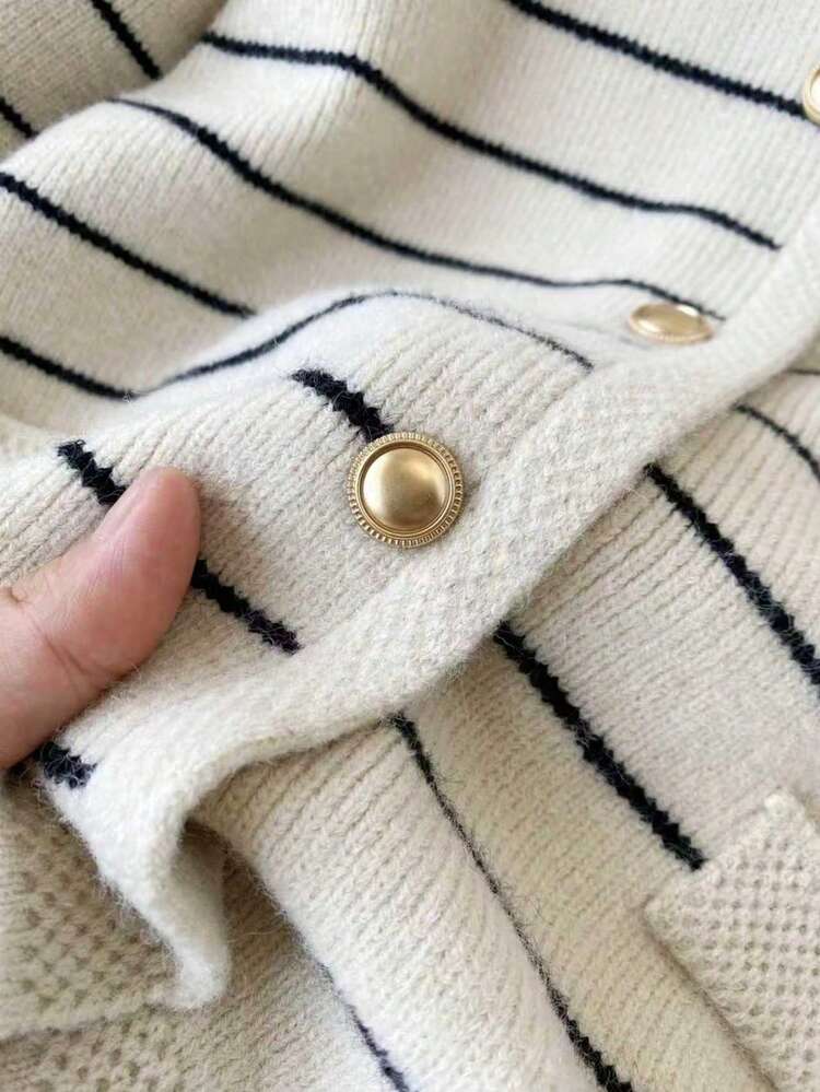 女士纯色长袖休闲宽松开衫，黑白条纹拉链设计，秋冬校服，圆领外套，哥特风格服饰，女士约会夜装，Y2女士长袖基本款上衣，适合日常通勤、春假、度假装、演唱会装、波西米亚风、音乐节、节日、圣诞节装、万圣节服装、感恩节和春节女装 - 白色 - 查看 6