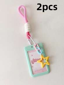 Student Candy-Colored Sliding Cover 3-Inch Card Holder, With Lanyard For Bus/Metro Card, Kids' Idol Card Display Pouch , Back To School Gifts