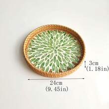 直径 8.66 英寸 x 高 1.18 英寸手工编织藤条圆形桌面储物托盘 - 彩色 - 查看 10